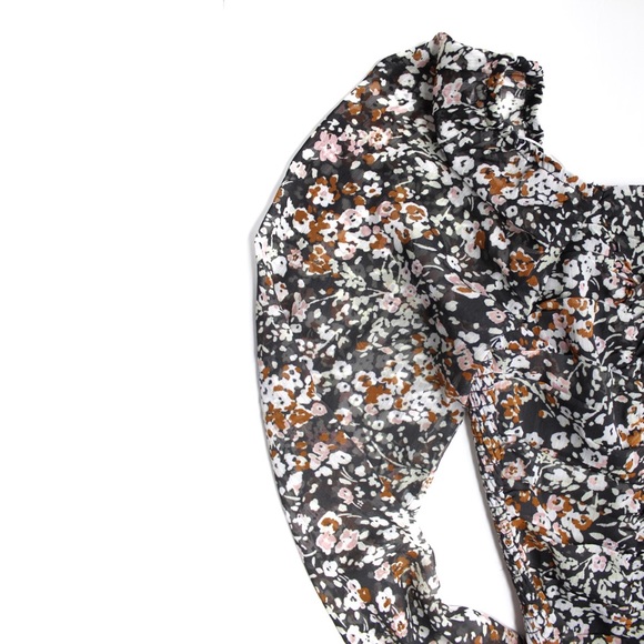 Lulus Puff Sleeve Cropped Semi Sheer Long Sleeve Floral Top XS - Picture 6 of 7
